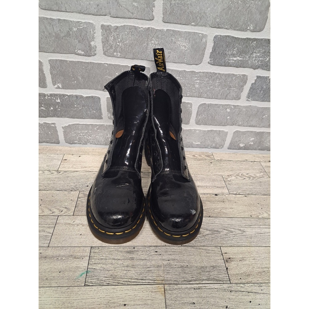 Dr Martens Air Wair 1460W Patent Lamper Leather Lace Up Black Boots Size 7